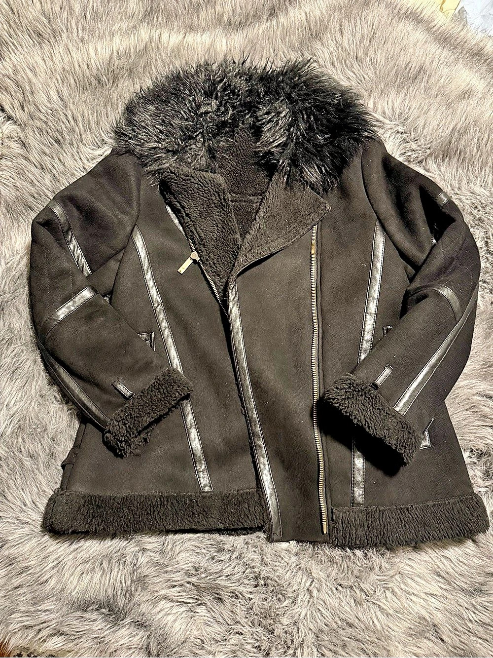 Michael Kors Faux-Shearling Faux-Suede Moto Jacket